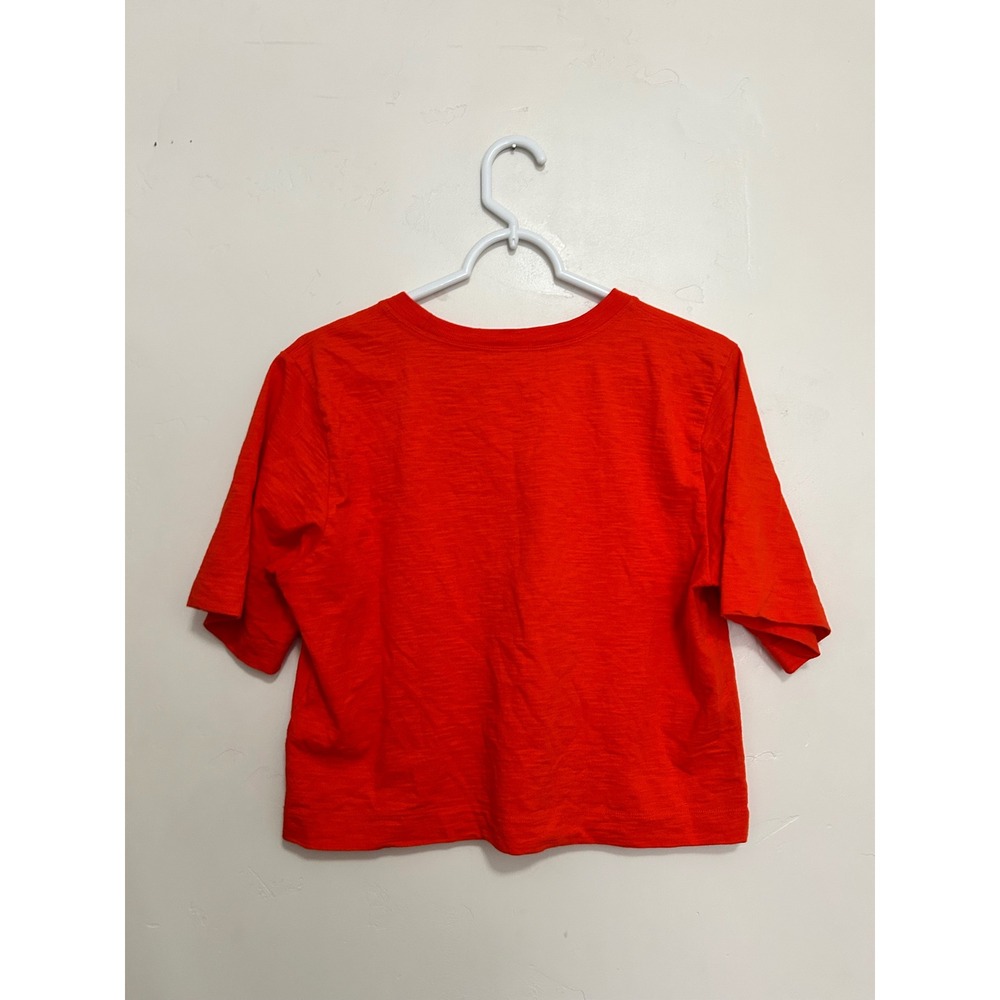 Maeve Anthropologie Orange Red Slub Knit Crop Top Crew Neck Short Sleeve Small - Picture 2 of 6